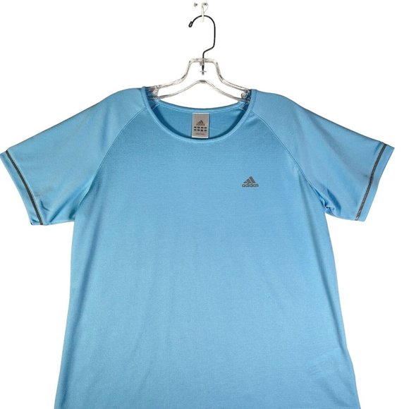 Adidas Womens Athletic T Shirt Size L Blue Short Sleeve Moisture Wicking Workout - Picture 2 of 9